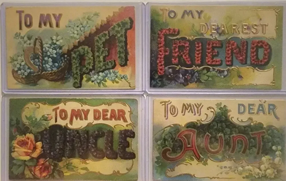 Lot Of Four Vintage Antique Embossed Postcards Flowers Uncle Aunt Pet Friend